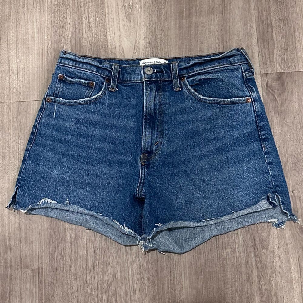 Abercrombie & Fitch High Rise Mom Short Light Blue Denim Jean Shorts
